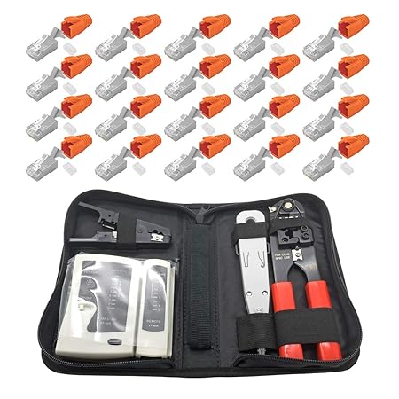 ARLI RJ45 Netzwerk Werkzeug Set 20 Netzwerkstecker Netzwerk Stecker RJ-45 Modular Zugentlastung Knickschutz Einführhilfe AWG2