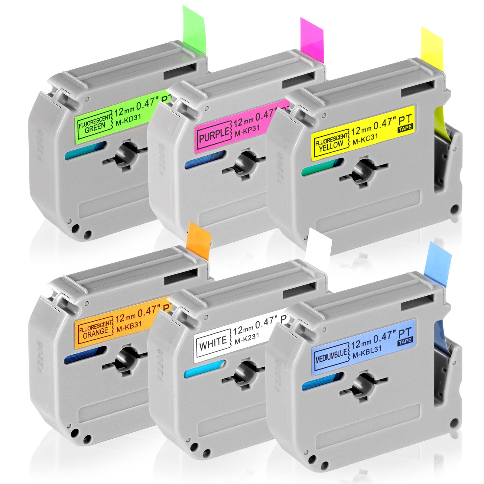 Photo 1 of 6 Fluorescent Color Compatible Label Tape Replacement for Brother P Touch M Tape 12mm 0.47 M Compatible with P-Touch PT-M95 PT-90 PT-70 PT-65 PT-85 Label Maker Refills