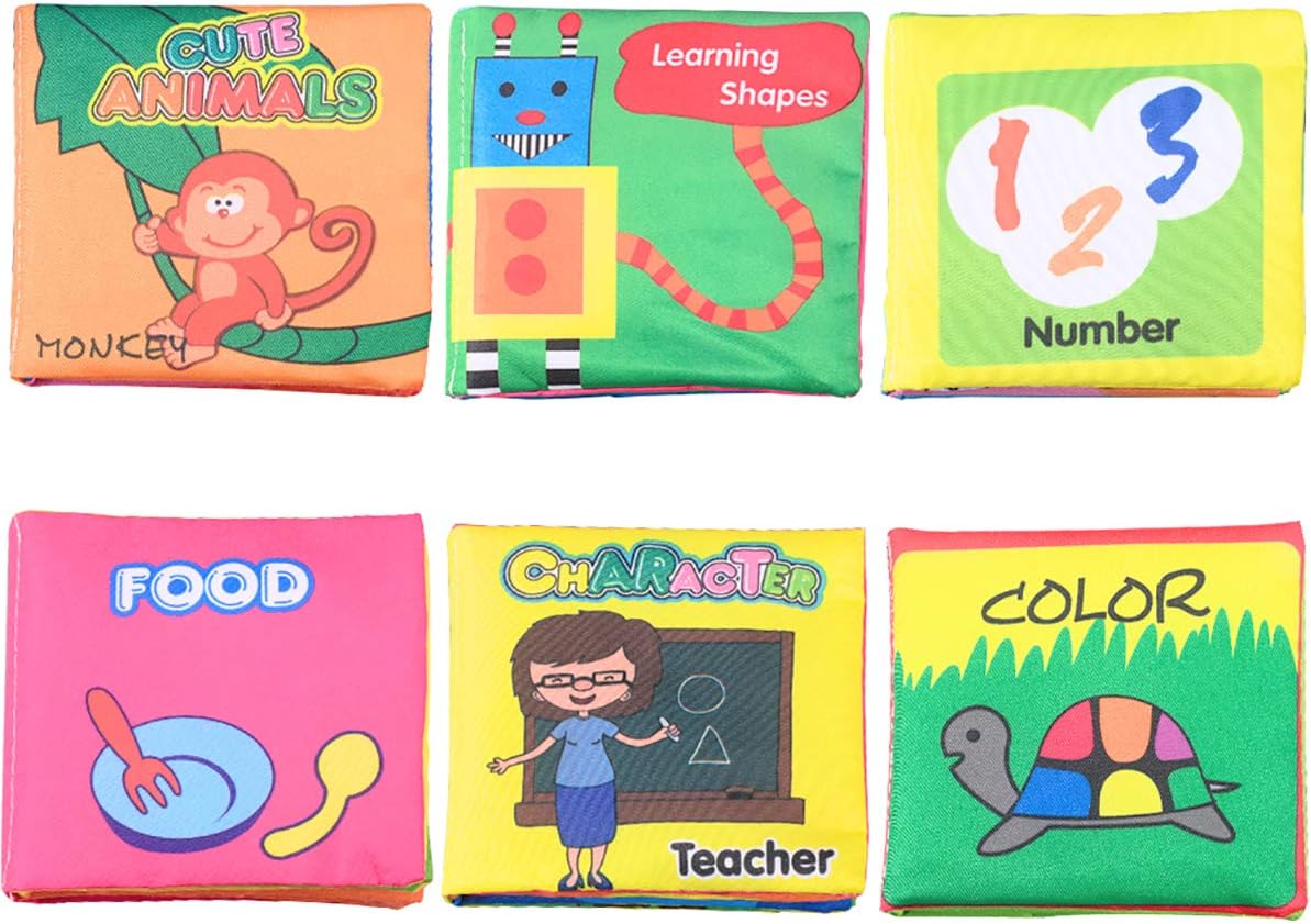 Cloth Book Colorful Non-Toxic Baby Soft Books Tear Resistant Early Education Learning Toys Washable for Newborns Infants Toddlers, Pack of 6