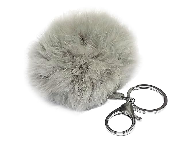 La Loria Schlüsselanhänger Woolly in Grau Anhänger Plüsch Kugel Fellkugel