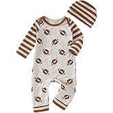 Ritatte Newborn Baby Boy Girl Football Jumpsuit Rugby Stripe Long Sleeve Romper Bodysuit Football Season Playsuit Outfit