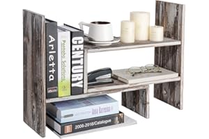 Liry Products Adjustable Extendable Natural Wood Desktop Organizer Caddy Desk Organizer Countertop Shelf Bookcase Display Stand Rack Expandable Storage Office Home (Torched Wood)
