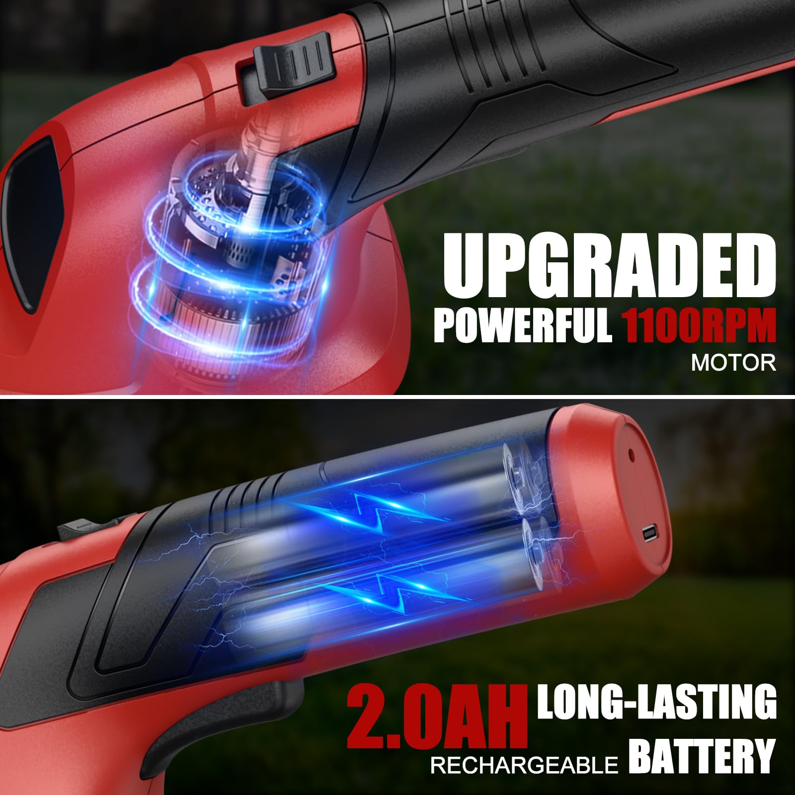 NEU MASTER Cordless Grass Shear, 2-in-1 Handheld Hedge Trimmer, 7.2V Electric Grass Trimmer with Type-C Cable and 2.0Ah Rechargeable Battery, Lightweight Shrubbery Trimmer for Garden Yard Lawn