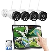Hiseeu 8MP Outdoor Wireless Security Camera System, 10" Touch Screen NVR, 5G/2.4G WiFi-Pro 4K Cameras Kits, Full-Color Night Vision, Motion Detection, Two-Way Audio, IP66 Waterproof, 1TB HDD, No Fees
