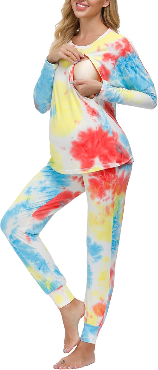 Women Maternity Tie Dyed Pajamas Nursing Set 2 Piece Tops+Pants at  Women’s Clothing store