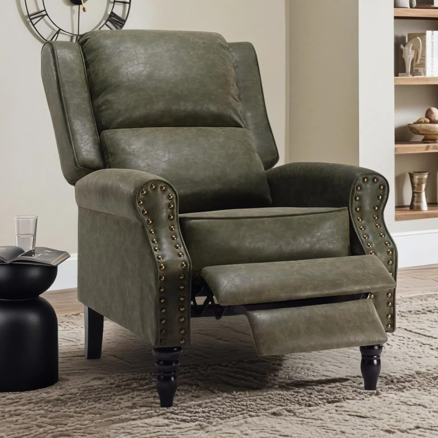 Photo 1 of ***2 CHAIRS INCLUDED***Trygoal Leather Recliner Chair, Pushback Recliner Chair with Adjustable Backrest Footrest, Mid Modern Reclining Chair with Overstuffed Arms Lumbar Support for Reading, Living Room, Green
