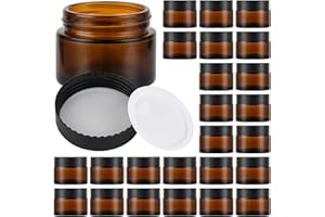 NOOEEISS Glass Jars with Lids,Eco-Friendly Cosmetic Containers with Airtight Black Lids & Liners, Multi-Color Options for Cream, Lotion, Body Butter, DIY Skincare Travel Jars (Amber, 2oz)