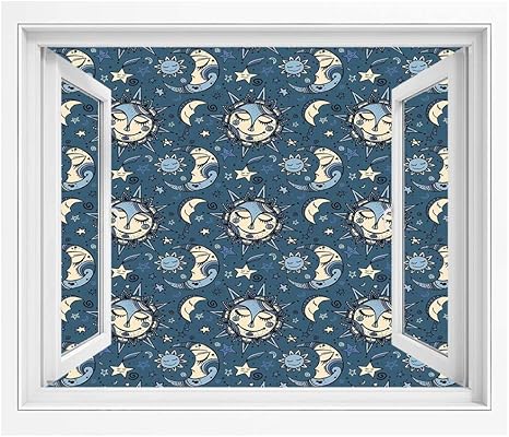 Amazon 太陽と月 絵画風 壁紙ポスター 風景 景色 180x140 Cm 装飾的な民族の華やかな夜のお祝いの睡眠コスモス銀河装飾 立体デザイン シール Pvc壁紙 インテリア雑貨 賃貸okスレートブルーライトブルークリーム ウォールステッカー オンライン通販