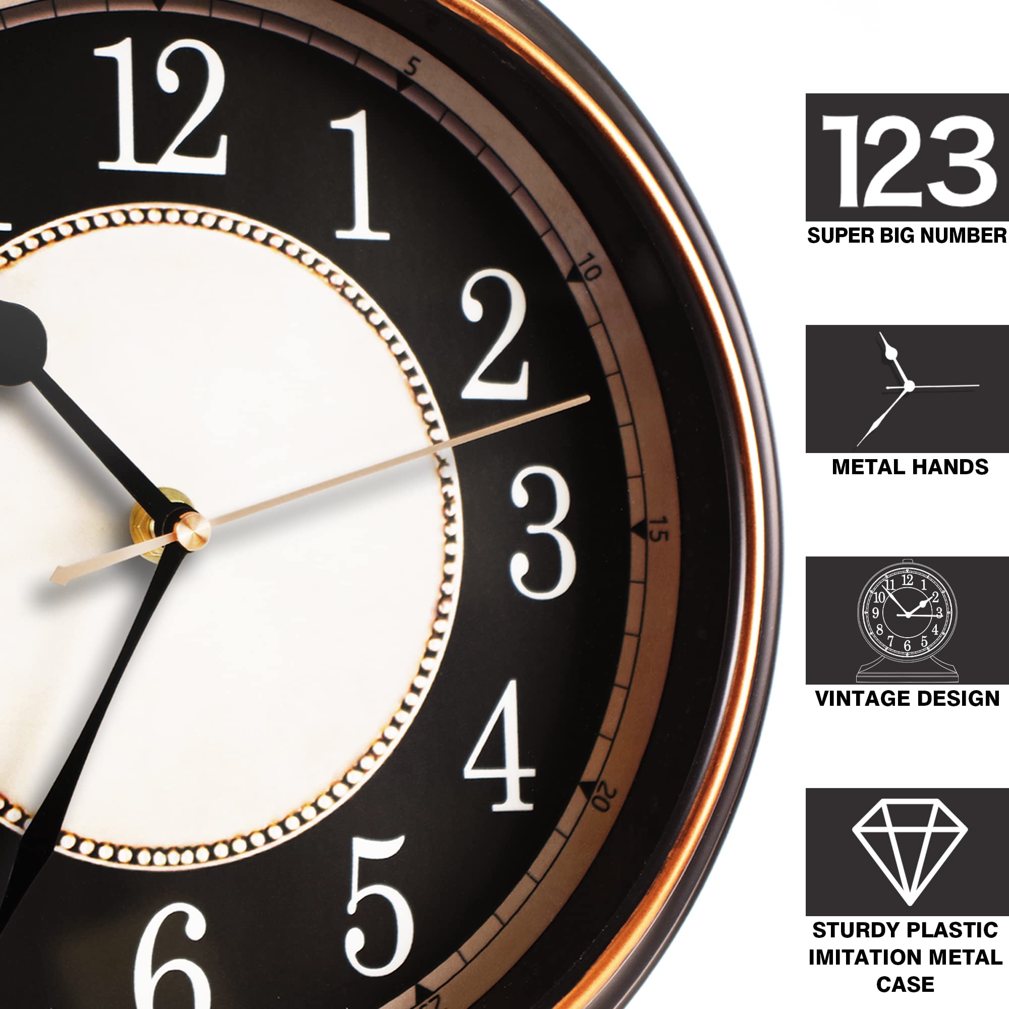 Vintage Desk Clock – Silent-Non-Ticking, 10-Inch Dial,Retro Mantel Clock for Living Room Decor, Bedroom, Shelf, Fireplace & Farmhouse