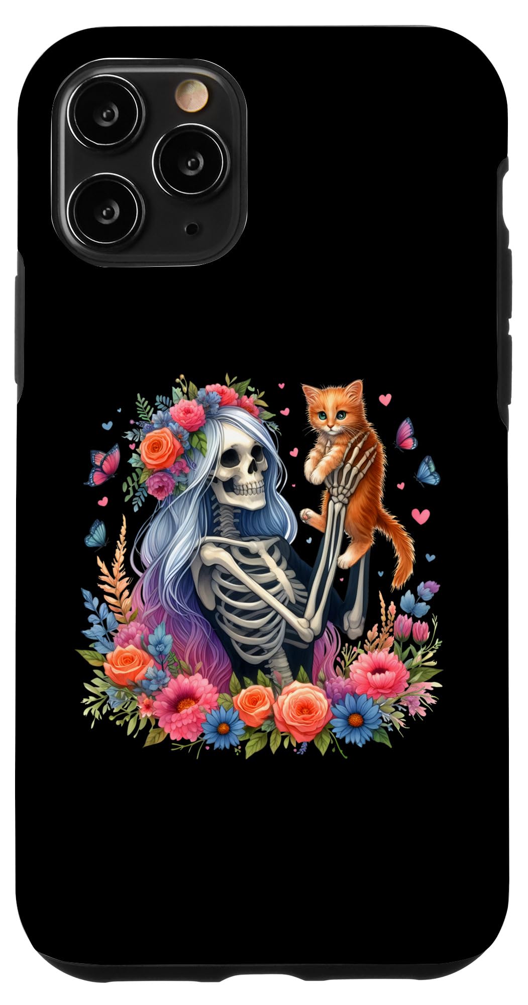 iPhone 11 Pro Female Skeleton And Cute Kitten Cat Lovers Halloween Vintage Case