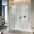 Bathroom Shower Glass Door Panel, 34" W×74" H Fixed Frameless Shower Glass Door, 5/16"(8mm) Thick Clear Tempered, Matte Black Finsh