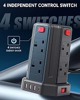 Sameriver 8 Way Tower Extension Lead with 4 USB Ports 3M 3250W Surge Protect view 2