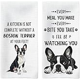 Tzhim Boston Terrier Gifts Kitchen Towels Set of 2, Boston Terrier Gifts for Women, Boston Terrier Decor Hand Towels, Boston Terrier Dog Tea Dish Towels for Kitchen, Dog Kitchen Decor, 16x24inch