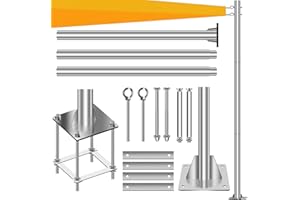 Smarkey Sun Shade Sail Pole, 110 inch Sunshade Poles, Shade Cloth Canopy Stainless Steel Post for Deck, Patio, Backyard, In Ground, Outdoor, Homes, Yard, Gardens, Light String Pole with Base Plate