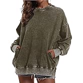 BINTEHGS Oversized Sweatshirt for Women Loose Fit Cotton Pullover Vintage Crew Neck Sweatshirts with Pocket Long Sleeve Shirt