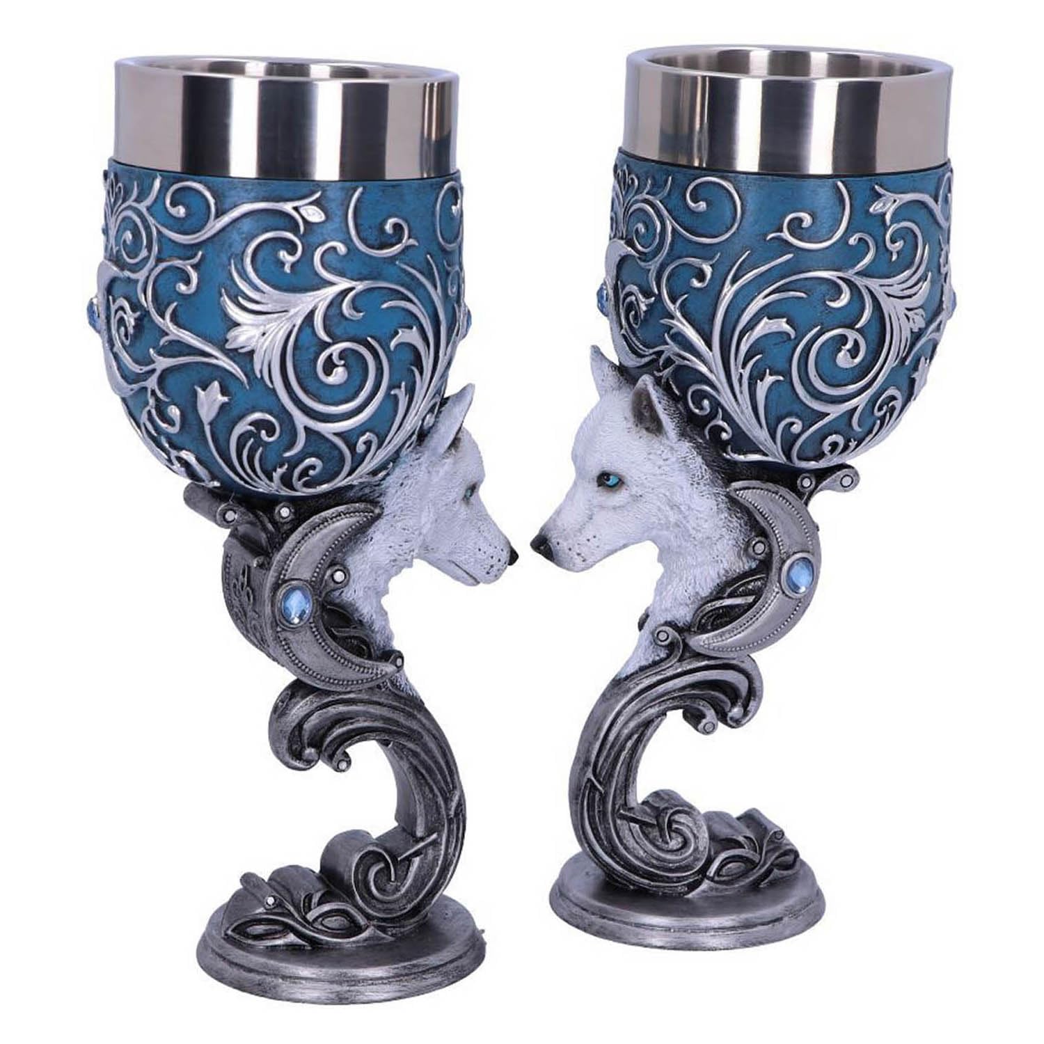 Nemesis Now B5192R0 Wild at Heart Goblets 18.5cm (Set of 2), Stainless Steel, 200 milliliters, Blue