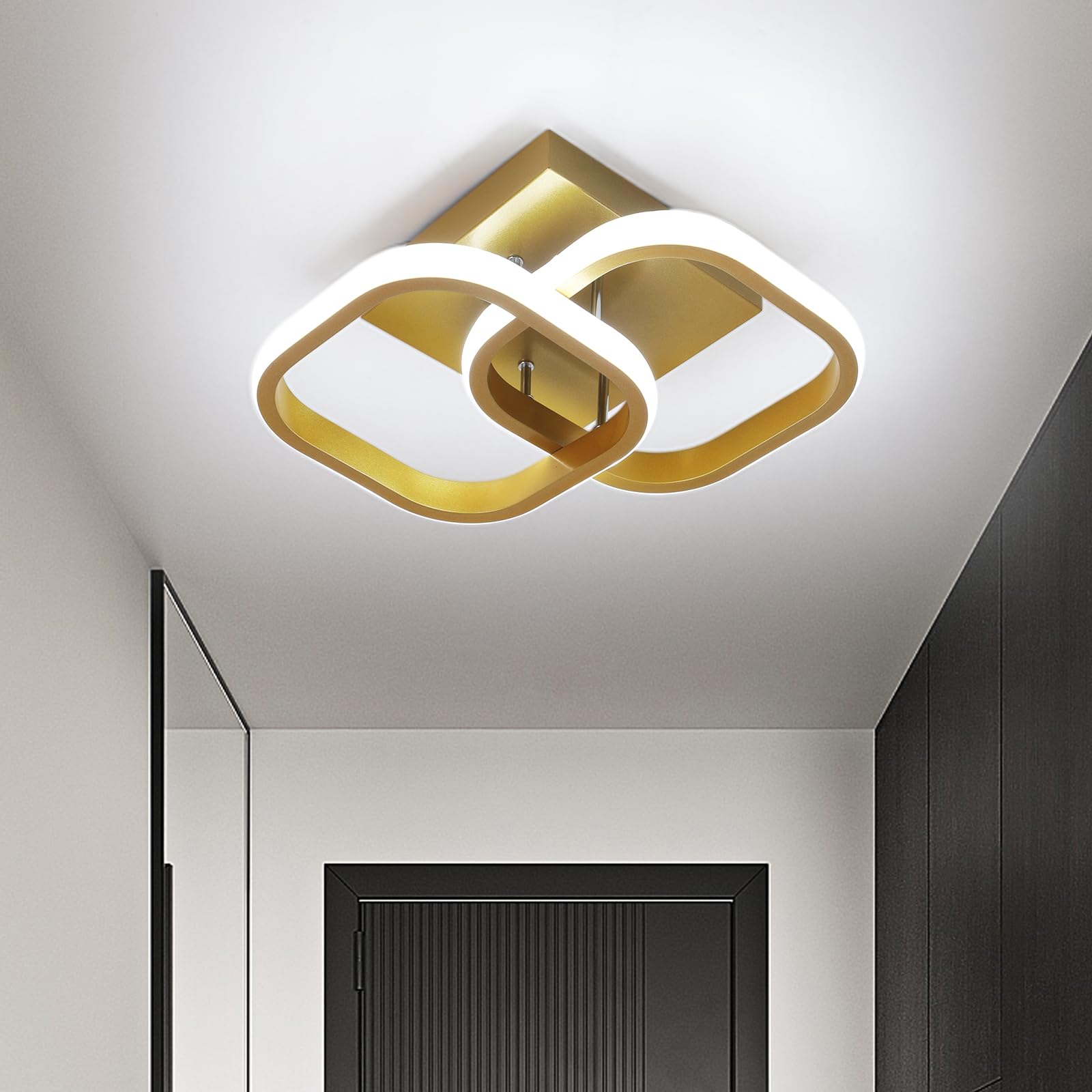 Kaniker Square LED Ceiling Light, 22W Flush Mount, 6000K Cool White, Gold, 28 x 9.5 cm, Modern, Home, Multi-purpose, Indoor