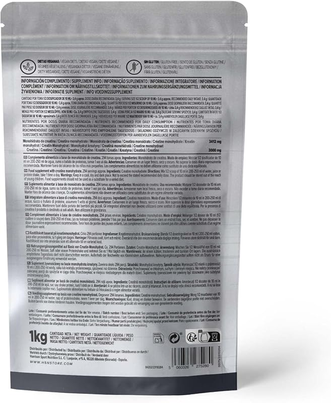 Créatine Monohydrate Micronisée 1 kg | 100% Pure, Sans Arôme | Vegan, Sans Gluten et Sans Additifs | Haute Solubilité et Pureté Maximale | Doseur Non Inclus
