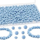 Kovict 200Pcs Mixed 12mm 15mm Silicone Beads for Keychain Making, 12mm Lentil Silicone Beads for Pens Bracelet Necklace DIY Crafts(Pastel Blue)
