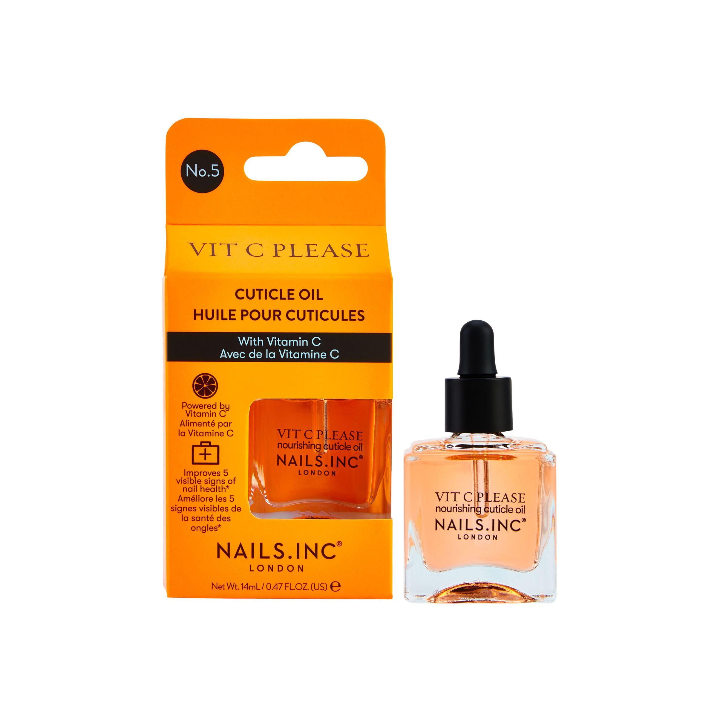 Nails Inc Vit C Please Nourishing Cuticle Oil – Hydrating & Brightening Nail & Cuticle Treatment with Vitamin C, Vitamin E & Orange Extract – Moisturizing Formula for Stronger, Healthier Nails 14ML