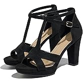 Lyngixko Women's Strappy Block Heels Sandals Comfortable Open Toe Chunky Dress Wedding Shoes with Adjustable Ankle Strap