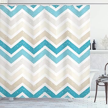Aqua Vorhang Fur Die Dusche Von Ambesonne Grunge Abstrakt Zig Zag Grenzen Chevron Geometrischen Details Badezimmer Decor Set Mit Haken Beige Kakao Pink Turkis Und Blau Textil Multi 1 69w X 84l