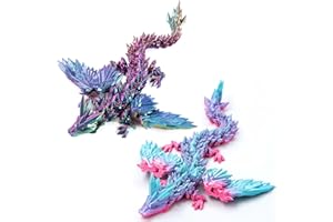 DXLDFKS 2 PCS 3D Printed Dragon with Wings, 3D Dragon 9" Articulated Winged Dragon for Home Office Decor Executive Desk Toys, Rainbow and PurpleYellowBlue