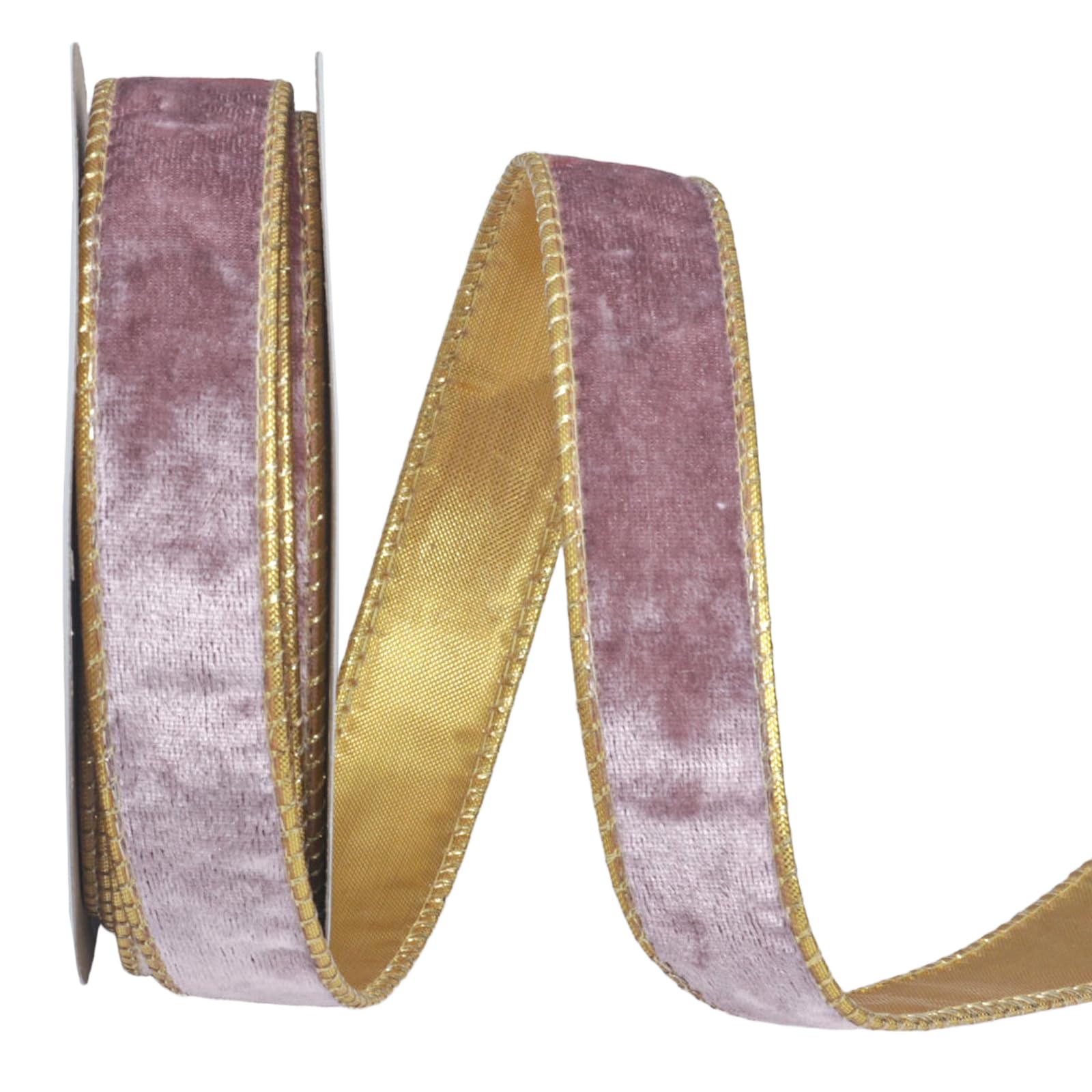 Photo 1 of 1 Inch × 10 Yard Christmas Pink Golden Velvet Ribbons for Bow Making, Xmas Winter Holiday Ribbon Bows Accessories for Crafting Gift Wrapping Decorations