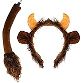 XEPST Bull Costume Set, Bull Horns Cow Ears and Tail Set with Ox Horns Headband and Bull Tail for Animal Costume Cosplay Halloween Costume Birthday Party Accessories Fancy Dress Party Supplies