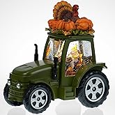 Thanksgiving Decoration Snow Globes, Turkeys Gnome Pumpkin Lighted Fall Decor, Swirling Glitter Snow Globes with Timer, Fall Harvest Day Autumn Green Tractor Thanksgiving Gifts