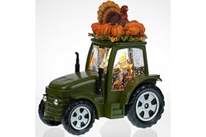 LEYUPEAK Thanksgiving Decoration Snow Globes, Turkeys Gnome Pumpkin Lighted Fall Decor, Swirling Glitter Snow Globes with Timer, Fall Harvest Day Autumn Green Tractor Thanksgiving Gifts