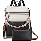 BOSTANTEN Leather Laptop Backpack for Women Designer Travel Backpack with Laptop Compartment Ladies Computer Shoulder Bags Black＆Beige＆Brown