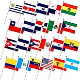Augshy 22 Countries Spanish Speaking Flags on Stick, Small Mini Latin America Latino Hand Held Flags for Heritage Hispanic Month Decoration 8.2x5.5 Inch