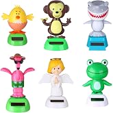 6 Pcs Solar Powered Dancing Animal Dolls Swinging Animated Bobble Dancer Window Sun Catcher Car Decor Portable Suncatchers,Frog Angel Shark Flamingo Home Car Ornament Kids Toys Gifts