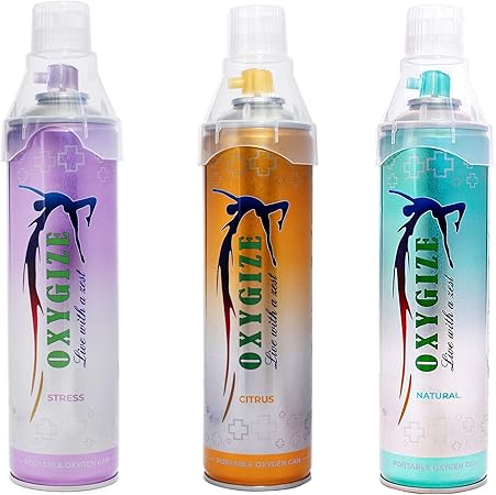 Oxygize Portable 30 Liter Can Canister Cylinder, Pure Oxygen Supplement Can Quick Recovery for Exercise, Increases Endurance, boosting immune system (Stress+Natural+Citrus)