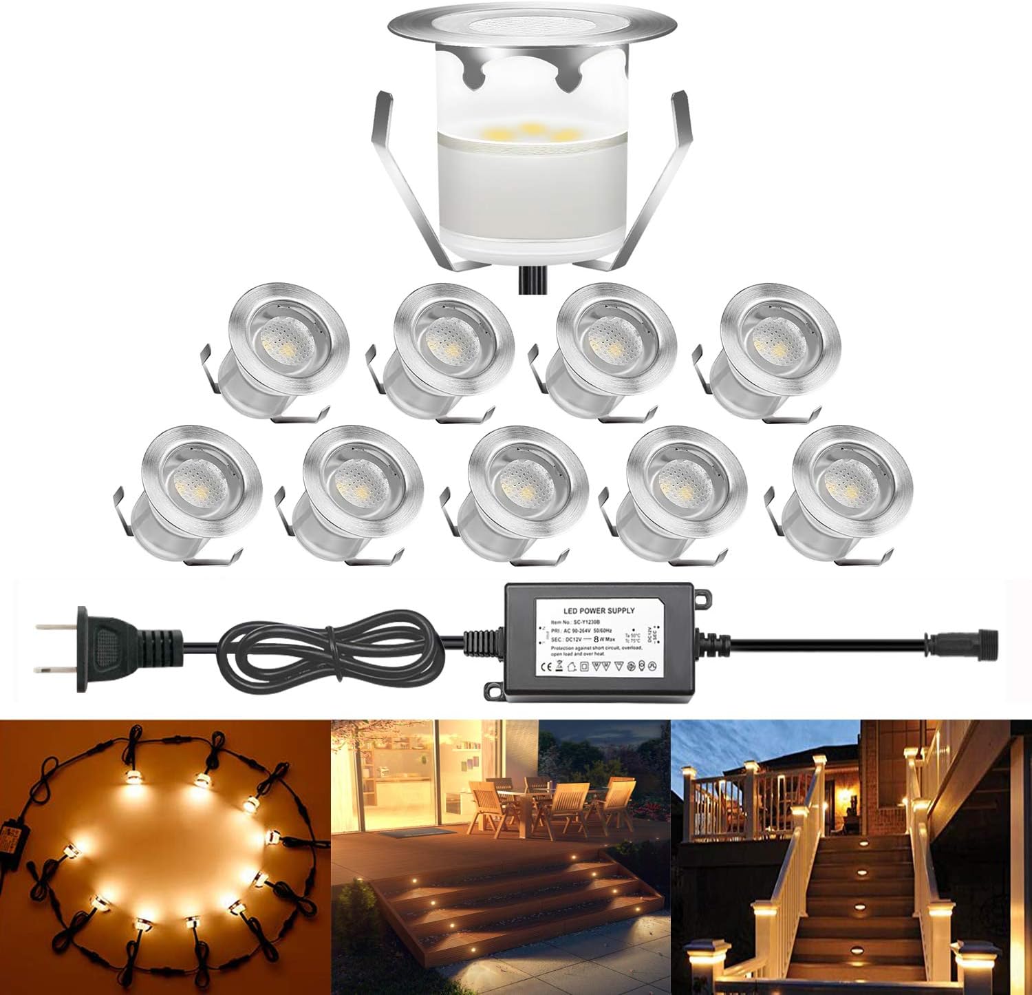 TONCHU Low Voltage LED Deck Lighting Kit Stainless Steel Waterproof Outdoor Step Lights for