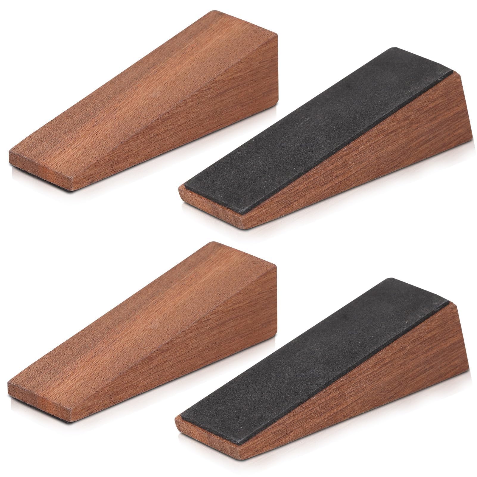 4Pcs Handmade Wooden Door Stopper, Non Slip Door Stoppers for Floor, Doors Wedges for All Doors Types and Surfaces, Shims Triangle Wood Block Security Doorstop for Bathroom Living Room