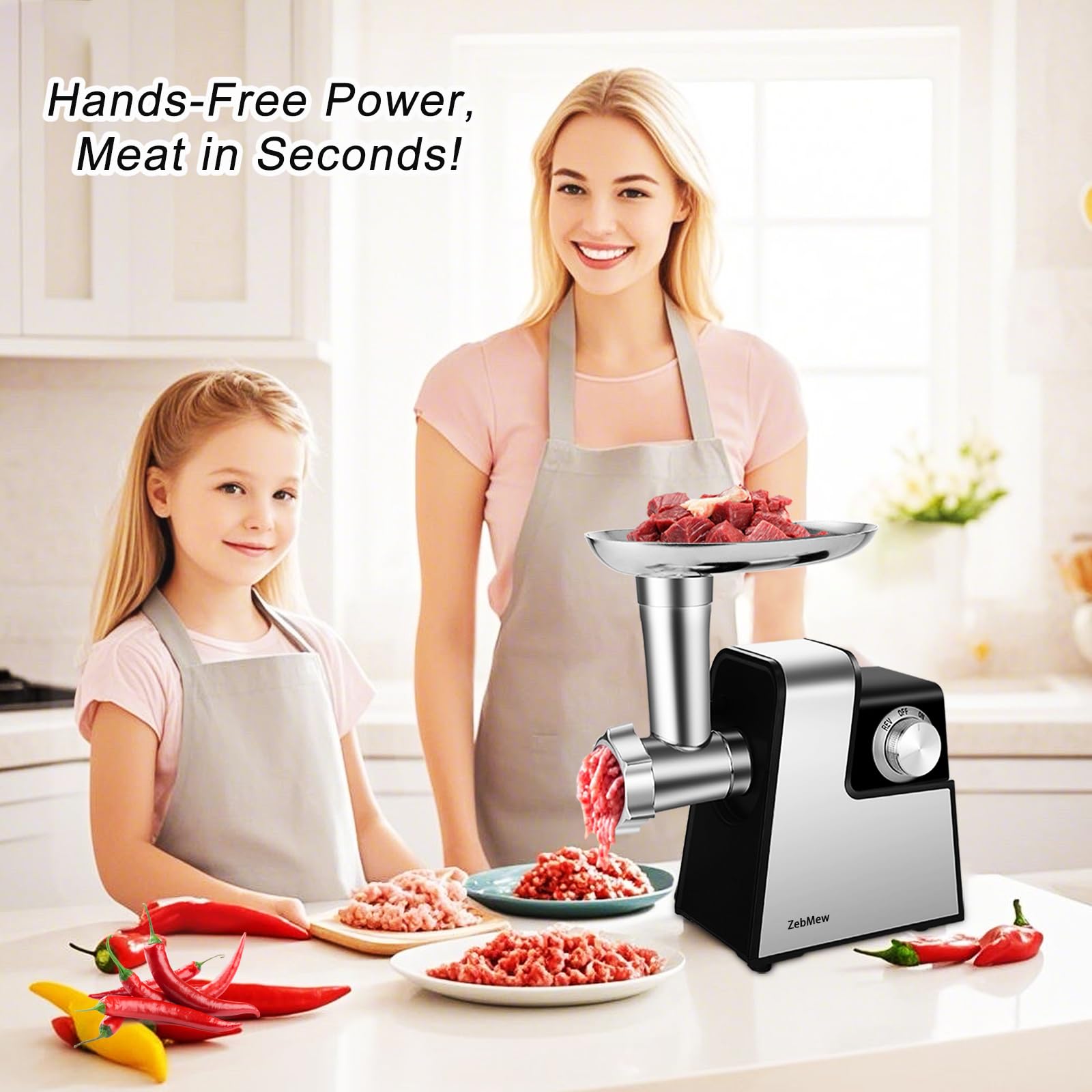 Electric Meat Grinder, 350W(2800W Max) Power Food Grinder with Sausage Stuffer Tubes, Dumpling Maker, and Kubbe Kit, Small Meat Grinder for Home Use ，for Ground Beef, Deer, Chicken, and More