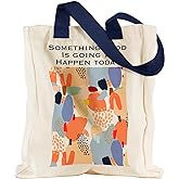 Miss Adola Aesthetic Heavy Canvas Tote Bag with Pocket for Women, Cloth Gusseted Totes Bag with Pattern for Shopping