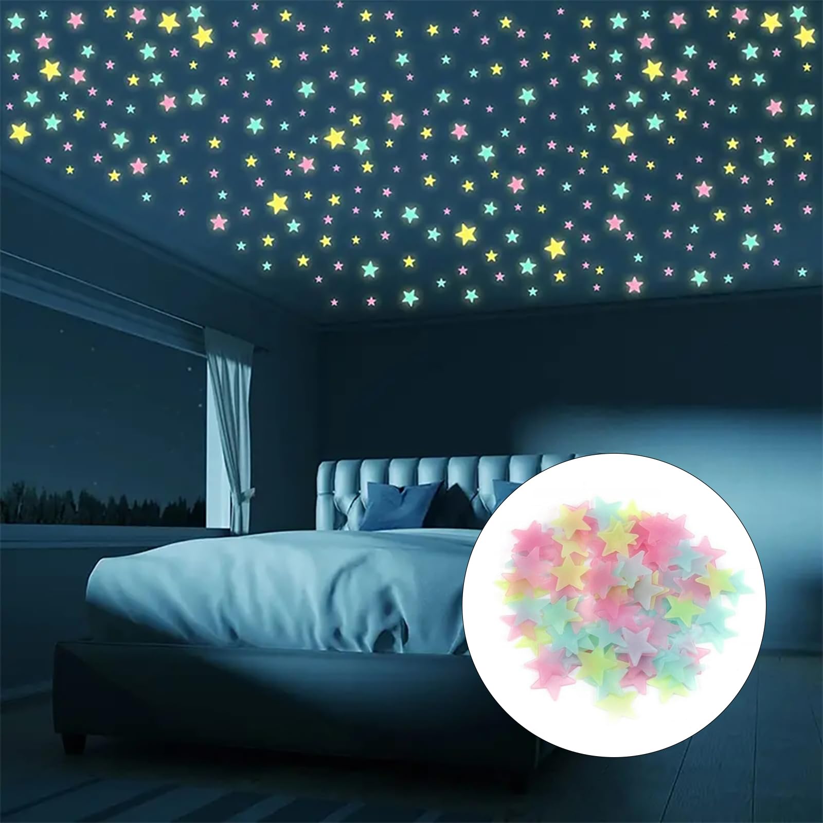 Photo 1 of 100PCS Glow in The Dark Star Wall Stickers Ceiling Decoration Luminous Decals Bedroom Living Room Party Relaxing Night Ambience, Mix