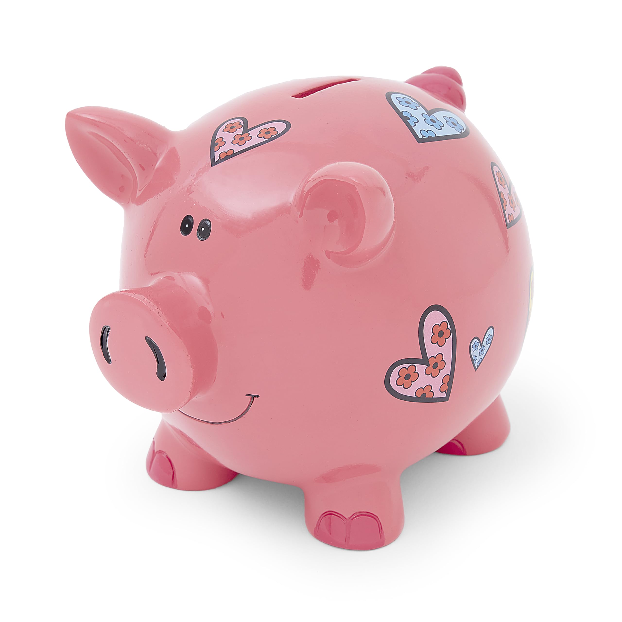 Mousehouse Gifts - Large Patterned Pig Piggy Bank Money Box for Girls, Children & Adults (Pink With Hearts)
