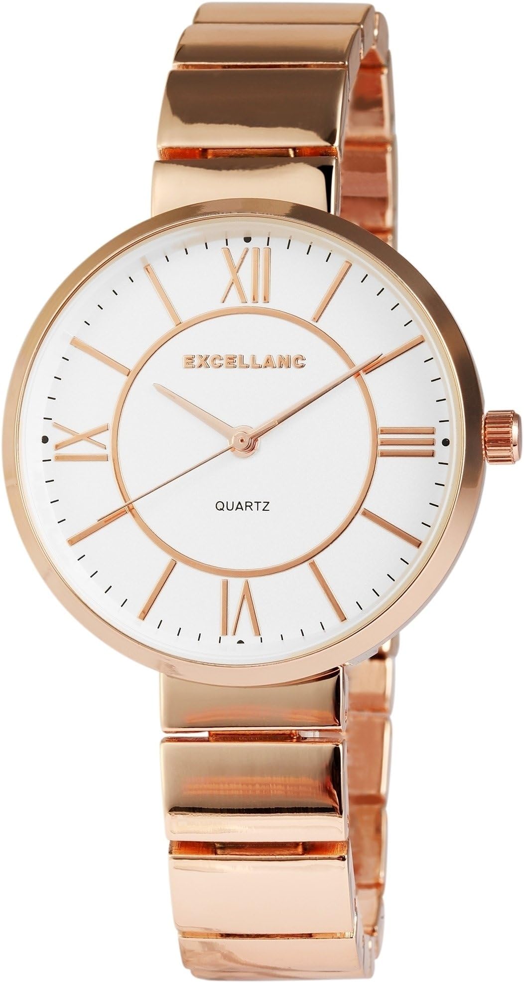 White Women's Watch Rose Gold Metal Wristwatch with Roman Numerals