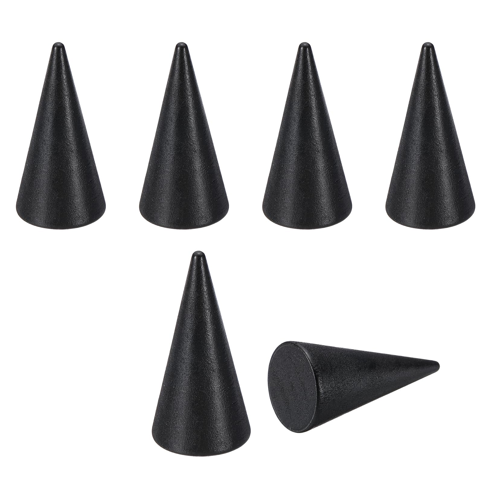 PATIKIL Wood Cone Ring Holder, 6Pcs Wooden Finger Jewelry Ring Display Stand Organizer Wood Cones Rack for DIY Art Crafts, Black (50x25mm)