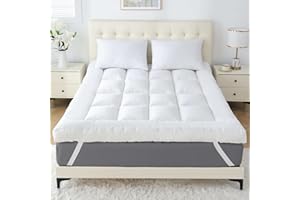 WhatsBedding 5 Inch Memory Foam Mattress Topper Queen for Pressure Relief, Comfort Supportive Pillow Top Mattress Topper, Flu