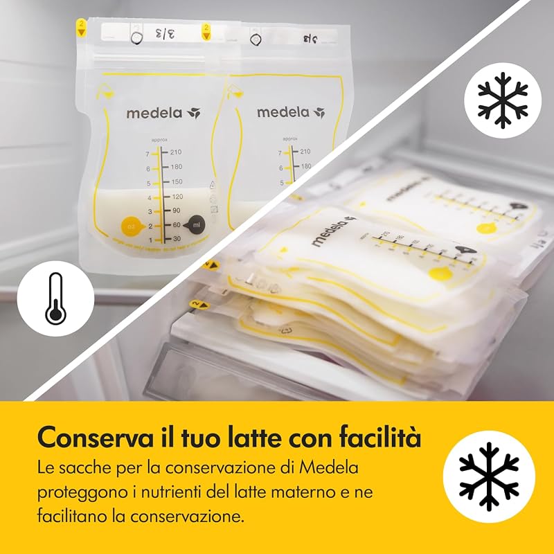 Sacche Monouso Easy Pour per la Conservazione del Latte Materno, Capacità 210 ml, Design a Prova di Perdite con Protezione del Latte, Senza BPA, Confezione da 100 Pezzi