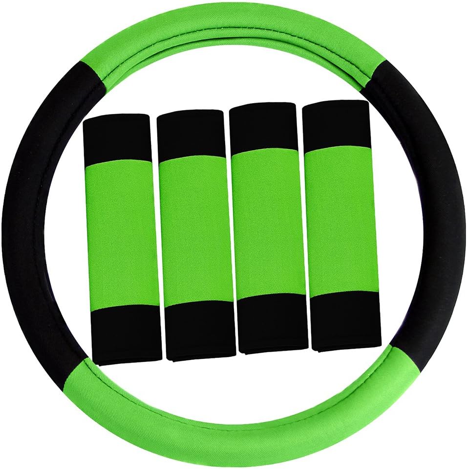 FH Group FH2033GREEN Steering Wheel Cover (Modernistic and Seat Belt Pads Combo Set Green)