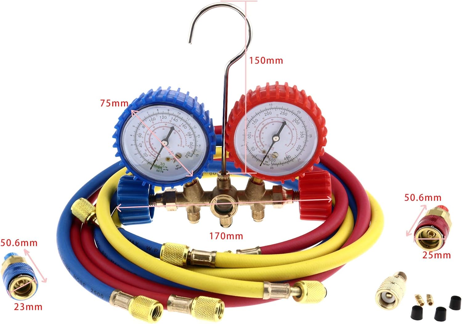 AC Recharging Tester Diagnostic Manifold Gauge with 3 Hoses for R12 R22