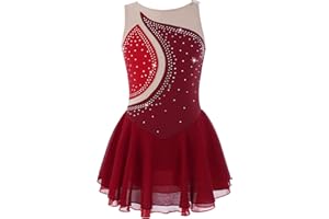 Moggemol Kids Girls Sleeveless Figure Ice Skating Dress Leotard Mesh Splice Roller Skating Dance Performance Costume