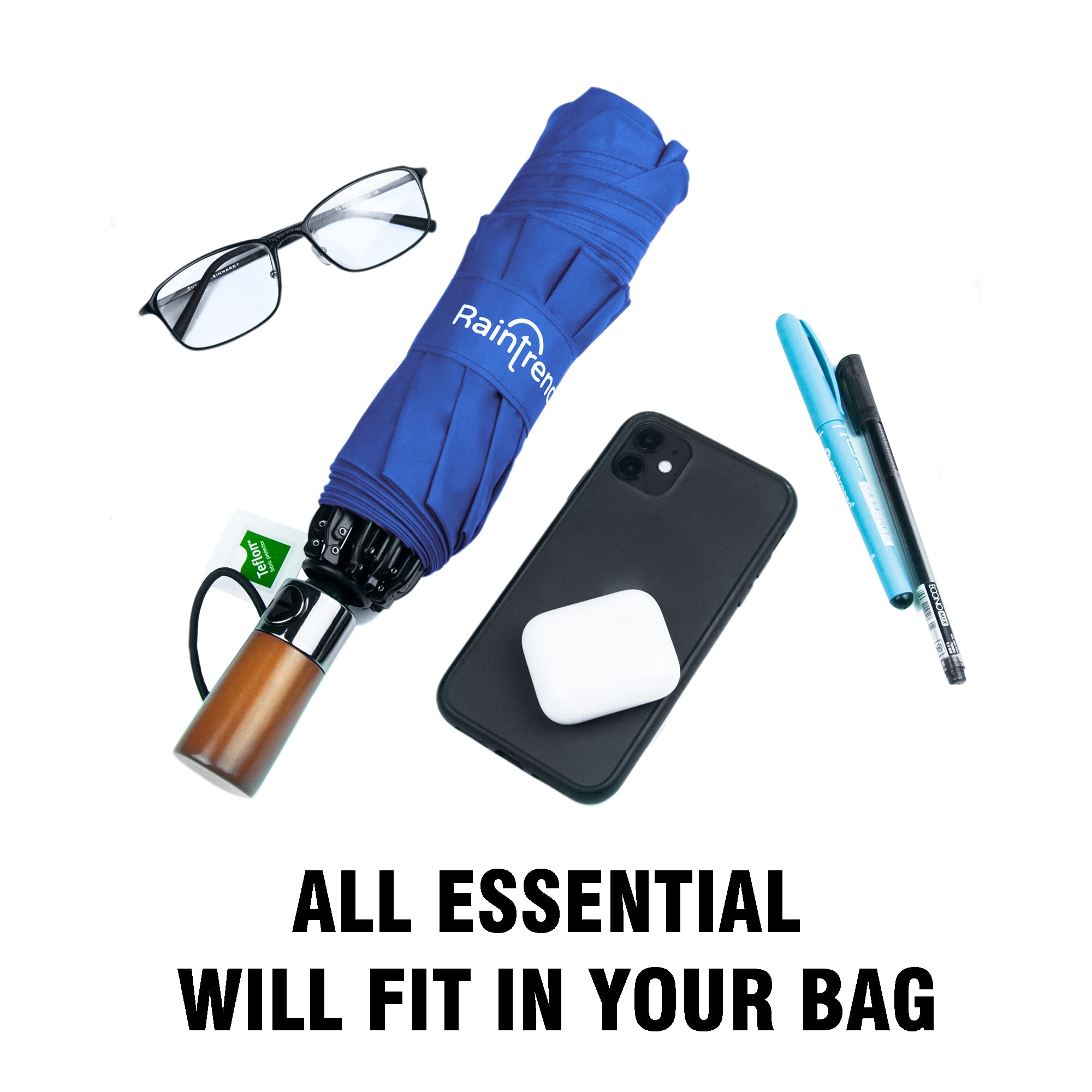 Inverted Umbrella Windproof Automatic Lightweight - Large Canopy with Compact Folding Umbrellas for Rain, Travel Auto Open and Close, Strong Reverse Umbrella, Blue