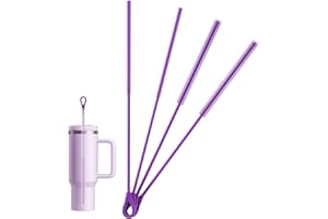 KUNQUN Silicone Straw Cleaner Brush - 4 Pcs Straw Brush for Water Bottle Sippy Cup Tubes Glass Straws, Reusable Bendable and Dishwasher Safe Purple